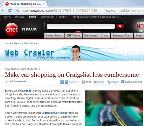CNET : Make car shopping on Craigslist less cumbersome screenshot