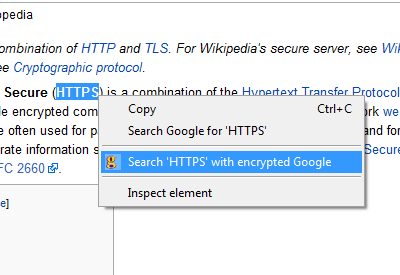 right click context menu item encrypted google search
